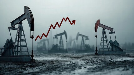Poster - financial graph shows the steep fall in oil prices, marked by a downward arrow.
