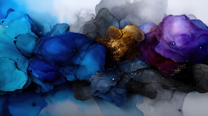 Poster - Vibrant hues of blue and purple blend seamlessly with gold against a light backdrop, creating a captivating abstract artistry that draws the eye
