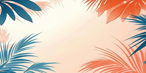 Minimalist cartoon-inspired tropical background featuring vibrant palm leaves. 