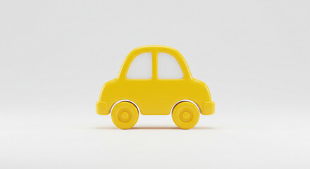 Aufkleber - A simple yellow plastic toy car with round wheels on a white surface in a studio shot setting