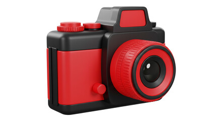 Aufkleber - Isolated red and black toy camera with lens and buttons on a white background in studio shot
