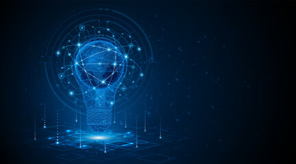 Fototapete - Electric light bulb or creative light bulb with a globe or world map inside. Global internet connection concept for business Advanced digital technology	