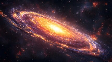 Poster - A vibrant spiral galaxy glows with stellar nurseries and cosmic dust, set against a canvas of stars. The scene emphasizes the universe's vastness. Astronomy and Galaxy backgrounds