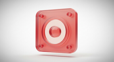 Poster - A translucent red square object with a white circle and rounded edges on a white background