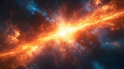 Poster - A radiant cosmic streak dominates this celestial canvas. Fiery nebulae and twinkling stars evoke wonder and awe. Ideal for space & science themes. Astronomy and Galaxy backgrounds