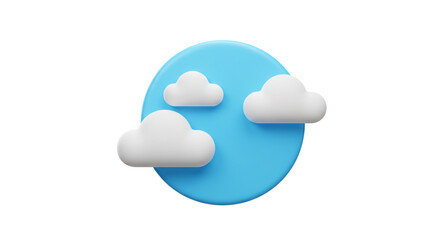 Poster - Three white clouds floating against a light blue circular background on a white backdrop