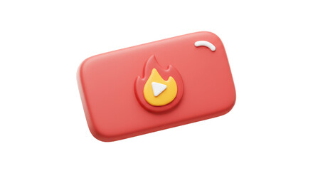 Poster - Isolated red icon with play button inside fire shape on a white background in a rendered style
