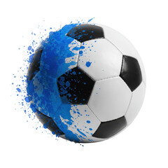 Poster - Soccer Ball with Blue Paint Splatter Isolated on Transparent Background