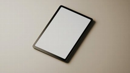 Poster - Modern Tablet on a Beige Surface: A sleek and modern tablet rests on a neutral beige surface. The crisp, blank display offers a versatile canvas for digital content, applications, and ideas.