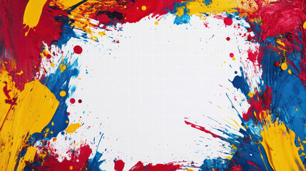 Poster - Vibrant Color Splash Frame: This image bursts with an explosion of colors, with bold strokes of red, yellow, and blue framing a blank canvas