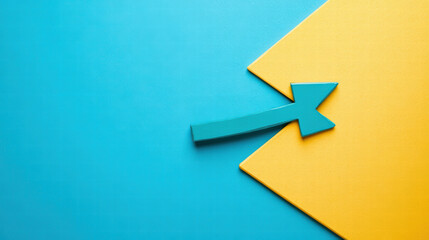 Poster - Teal Arrow on Two-Tone Background: A vibrant teal arrow points diagonally across a split background of bright blue and sunny yellow, symbolizing direction, progress, or a turning point. 