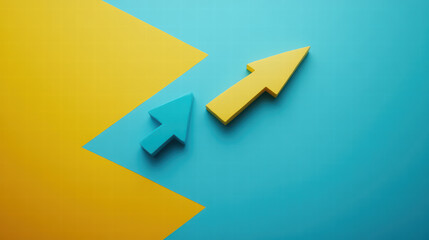 Poster - Arrows of Growth and Progress: Conceptual image of two arrows pointing upward against a vibrant geometric background, symbolizing forward movement, success, and development. 