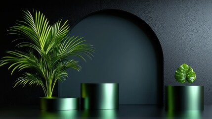 Poster - A green plant is placed in front of a black archway