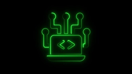 Aufkleber - Green neon circuit laptop coding concept animated against black background