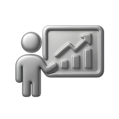 Poster - Grey 3D Icon of Person Presenting Upward Trending Graph on Transparent Background