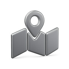 Poster - Metallic Gray 3D Map Icon with Location Pin on Dark Background