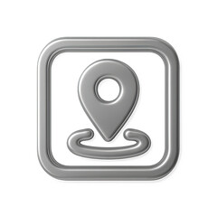 Poster - Metallic Grey Embossed Location Pin Icon on Square Background