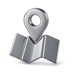Poster - Metallic Map Icon with Location Pin on Transparent Background