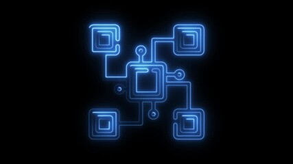 Aufkleber - Animated neon blue circuit board on black background illustrating technology connection and digital network