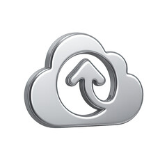 Poster - Silver 3D Cloud Upload Icon on Grey Background