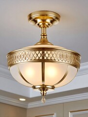 Poster - Elegant golden ceiling lamp illuminating contemporary interior