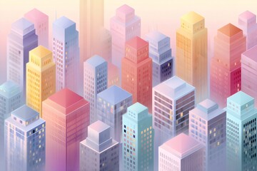 Aufkleber - Pastel colored skyscrapers rising above clouds in a modern cityscape