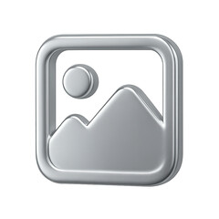 Poster - Silver Metallic Image Icon with Mountains and Sun