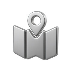Poster - Silver Metallic Map Icon with Location Pin 3D Render
