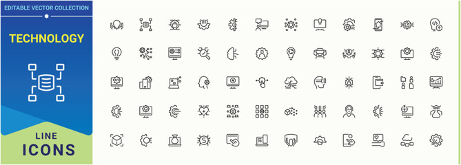 Poster - Technology icon collection. Thin linear style icons. Contain linear sign info, computer, tech, network, smart, internet. Pixel perfect. Editable vector. Internet icon set.