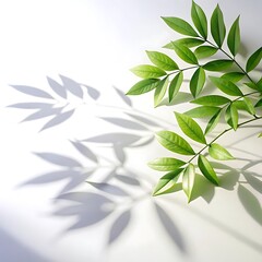 Natural leaf shadow effects isolated on white background. Blurred tree branch shadow. Plant leaves shade. Spring decoration, Mockup, template for product display, Smmer design elements