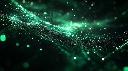Poster - Abstract Green Particle Flow on Dark Background