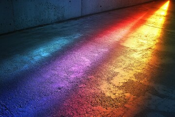 Poster - light beam disperses into vibrant spectrum colors across a textured surface, beam of light disperses