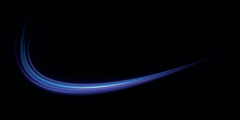 Poster - Blue wind waves effect. Abstract light motion trails with sparkles isolated on black background. Light blue Twirl. Curve light effect of blue line. Luminous blue circle.
