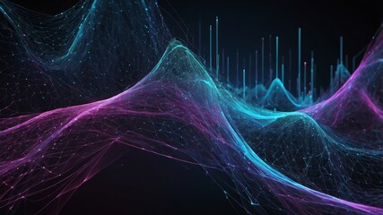 Fototapete - Dynamic Visualization of Sound Waves With Vibrant Colors Showcasing Energy and Movement in an Abstract Digital Landscape