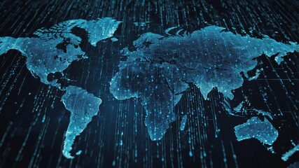 Aufkleber - Digital Representation of a World Map With Glowing Lines and Data Streams Showcasing Global Connectivity and Technology