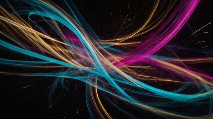 Fototapete - Colorful Abstract Light Trails Swirl Dynamically Against a Dark Background, Creating an Energetic and Vibrant Composition Full of Movement and Contrast
