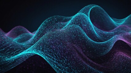 Fototapete - Dynamic Waves of Blue and Purple Light Create a Mesmerizing Display of Energy and Motion in an Abstract Digital Landscape