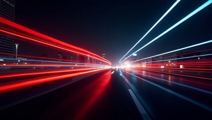 Aufkleber - Dynamic Light Trails on a City Highway at Night Showcasing Fast-Moving Vehicles and Vibrant Urban Energy