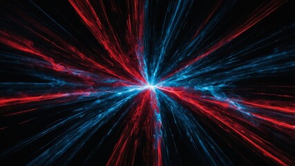 Fototapete - Vibrant Blue and Red Light Beams Radiate Outward in a Cosmic Display, Symbolizing Energy and Movement in an Abstract and Mesmerizing Format
