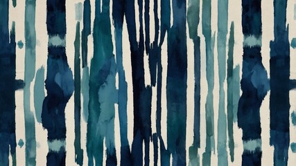 Poster - Abstract Blue and Green Striped Pattern With Watercolor Textures on a Light Background Suitable for Interior Design or Textile Applications