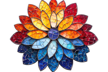 Aufkleber - Colorful mosaic flower design showcasing vibrant petals arranged in a circular pattern with sparkling accents on a transparent background