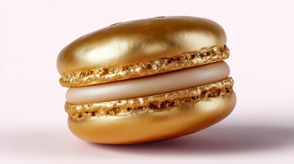 Poster - Gold colored pastry with a white filling. The pastry is sitting on a pink background. The pastry is golden and shiny, and it looks like it's about to fall over
