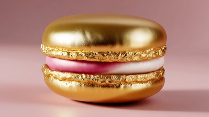 Poster - Gold and pink pastry with a white filling. The pastry is sitting on a pink background