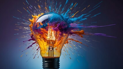 Aufkleber - Colorful Explosion of Paint From a Light Bulb Creates a Vibrant Display of Creativity and Art in a Dark Setting That Captivates the Viewer?s Attention