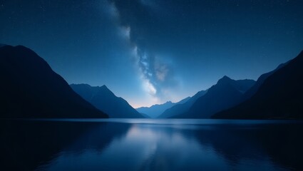  Starlit Night Over Tranquil Lake With Mountains Reflecting the Beauty of the Milky Way in Serene Surroundings