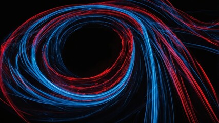 Fototapete - Vibrant Swirl of Red and Blue Light Against a Dark Background Creating a Captivating Visual Effect