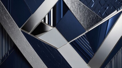 Aufkleber - Dynamic Composition of Metallic Textures and Geometric Patterns in Shades of Blue and Silver Showcasing Modern Design Elements