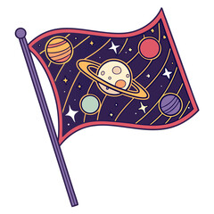 Wall Mural - Space colony flag icon with planets, stars, and cosmic grid