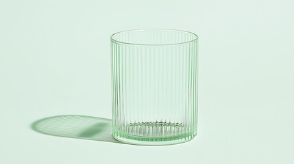 Aufkleber - Elegant ribbed glass tumbler on light green background. Simple, modern design for drinks. Refreshing and stylish.