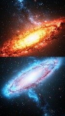 Poster - Stunning cosmic collision of galaxies outer space digital art vibrant colors wide angle astronomy concept